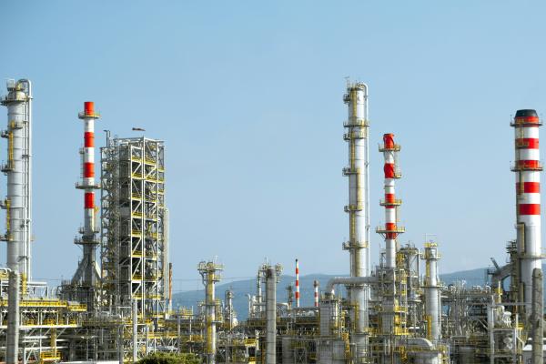 Chimneys and infrastructure of a petrochemical plant
