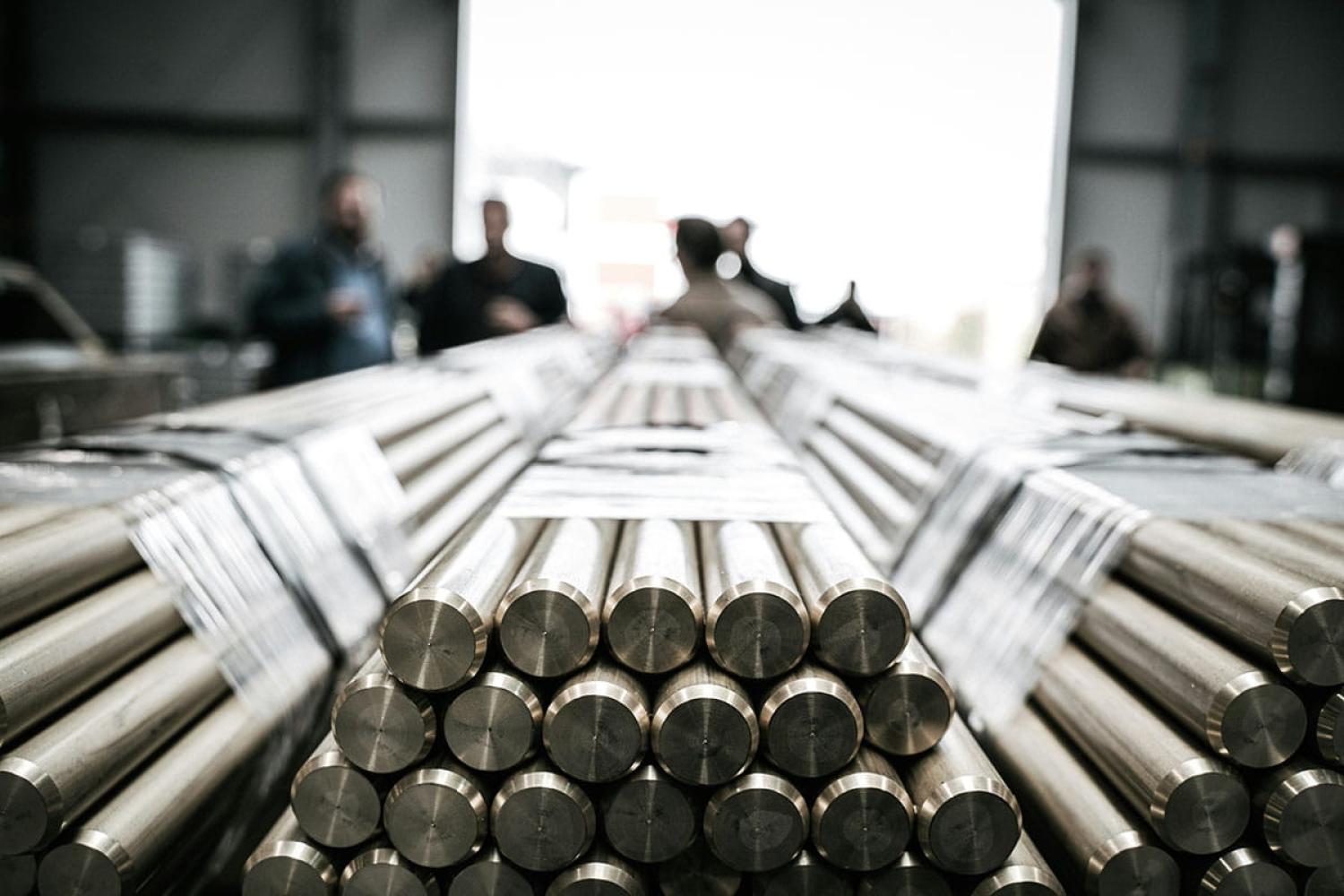 Close up of a pile of metal rods